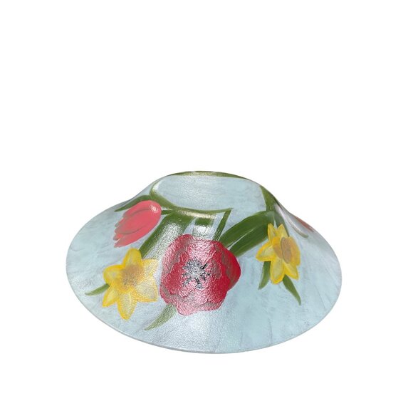 Vintage Hand-Painted frosted Floral Glass Serving fruit decorative Bowl SKU 9310 - Picture 8 of 12